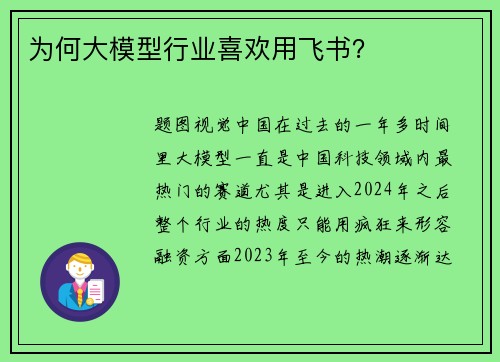 为何大模型行业喜欢用飞书？