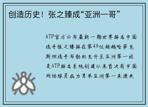 创造历史！张之臻成“亚洲一哥”
