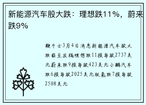 新能源汽车股大跌：理想跌11%，蔚来跌9%