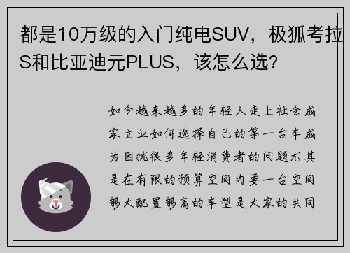 都是10万级的入门纯电SUV，极狐考拉S和比亚迪元PLUS，该怎么选？