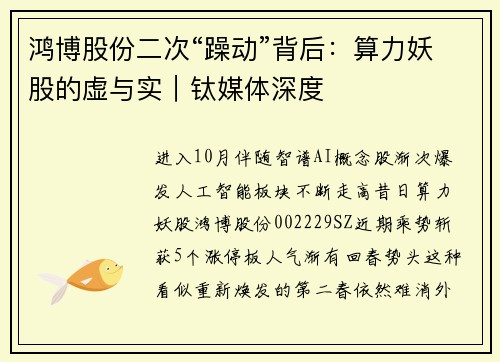 鸿博股份二次“躁动”背后：算力妖股的虚与实｜钛媒体深度