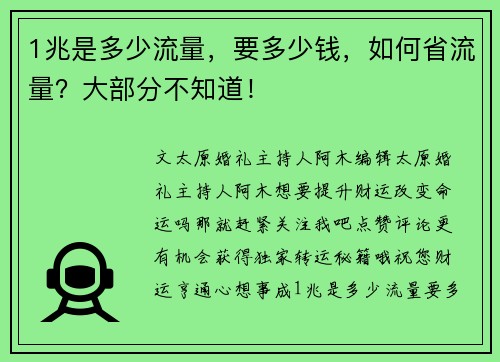 1兆是多少流量，要多少钱，如何省流量？大部分不知道！