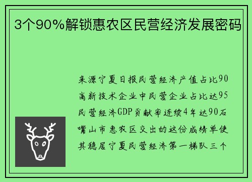 3个90%解锁惠农区民营经济发展密码