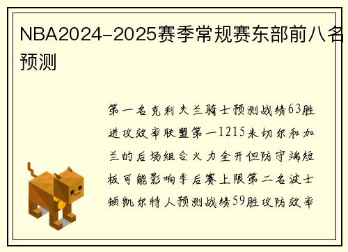 NBA2024-2025赛季常规赛东部前八名预测
