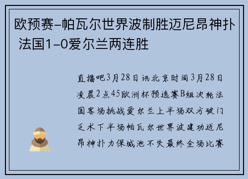 欧预赛-帕瓦尔世界波制胜迈尼昂神扑 法国1-0爱尔兰两连胜