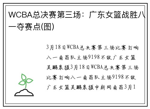 WCBA总决赛第三场：广东女篮战胜八一夺赛点(图)