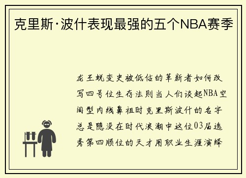 克里斯·波什表现最强的五个NBA赛季